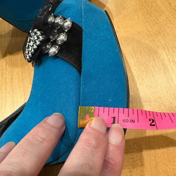 Bettie Page stiletto platform sling back shoes teal blue 9 new pinup - Picture 7 of 9